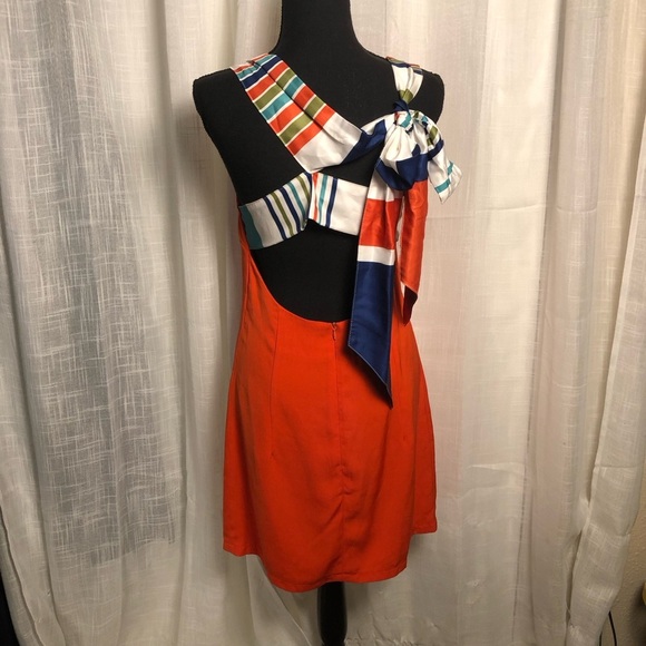 Lulu’s Orange Red Colorful Striped Backless Dress size Small - Picture 7 of 15